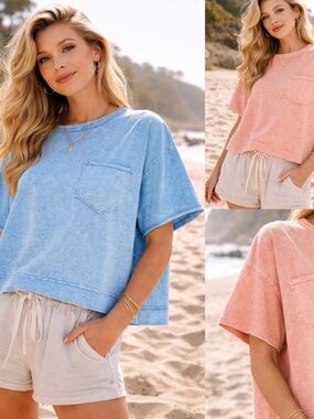 “ Santa Monica Halo “ Oversized Cotton Tee | Pacific Sky / Sunset Blush